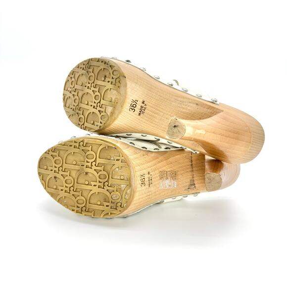 Vintage Dior Floral Embroidered White Leather Wooden Clogs 36.5 - Picture 6 of 7